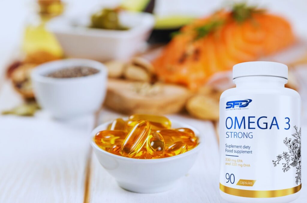 Multivitamínicos e Ómega 3 para saúde das articulações, recuperação muscular e bem-estar geral.